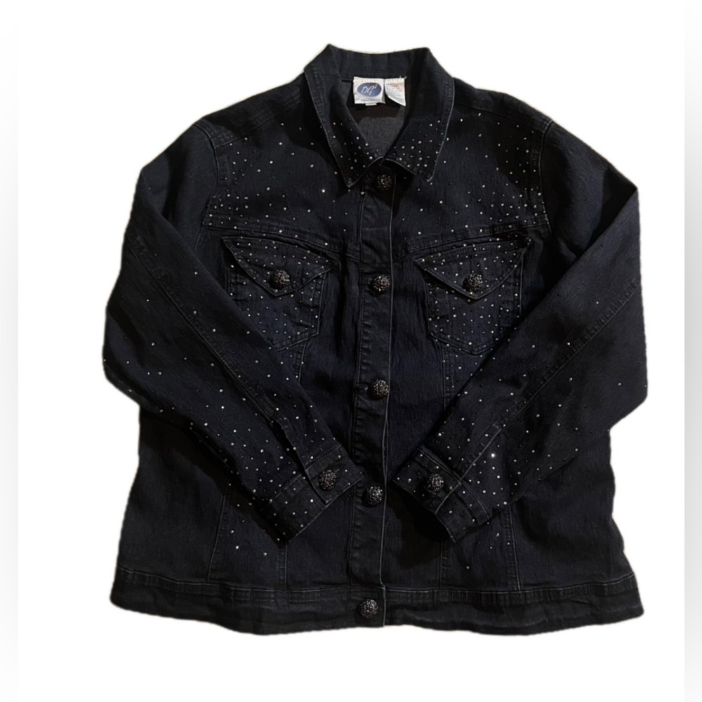 DG2 by Diane Gilman Black Denim Jacket with Studded Details Women’s size 1X